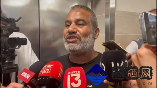 Gomaa, one of the brothers of the rescued hostage Farhan Al-Qadi, speaks to the media after leaving his brother’s room at the hospital in Beer Sheva.